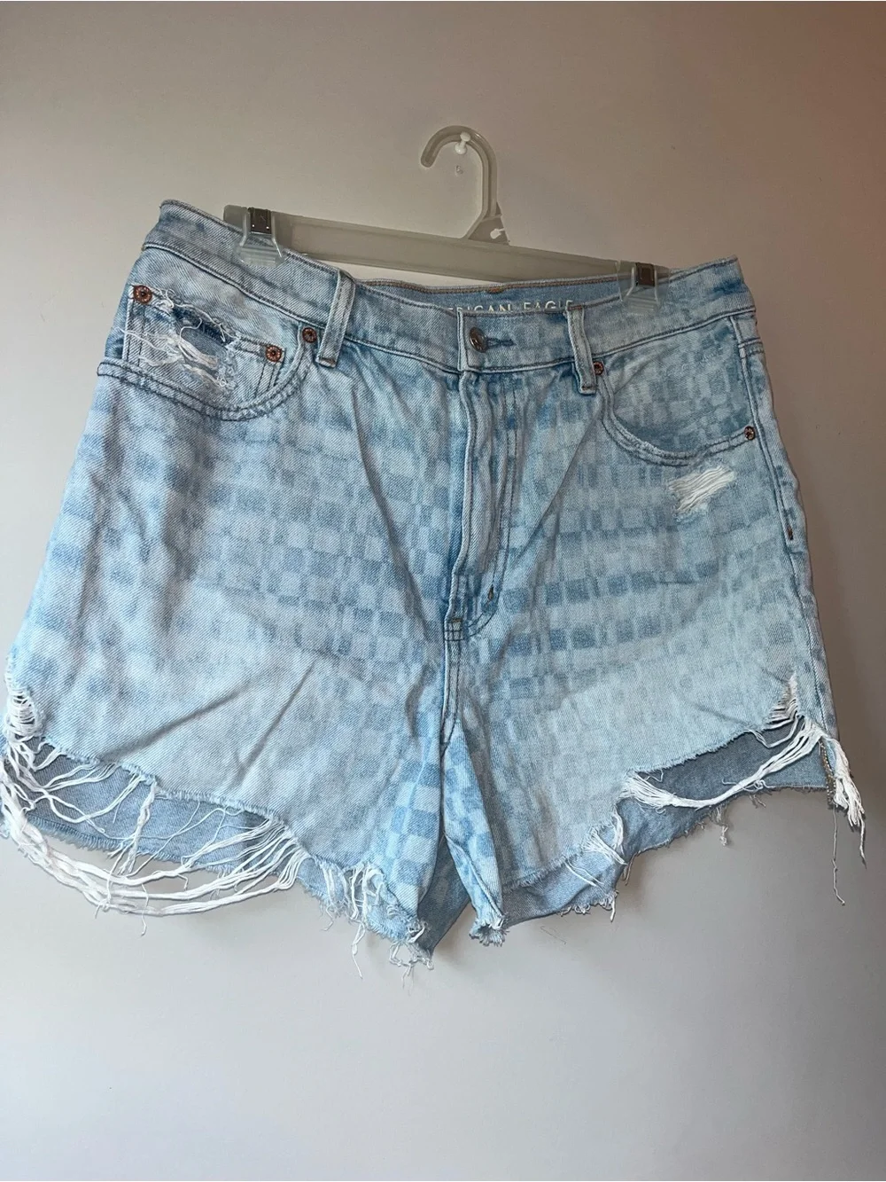 Light Blue Checkered Denim Shorts